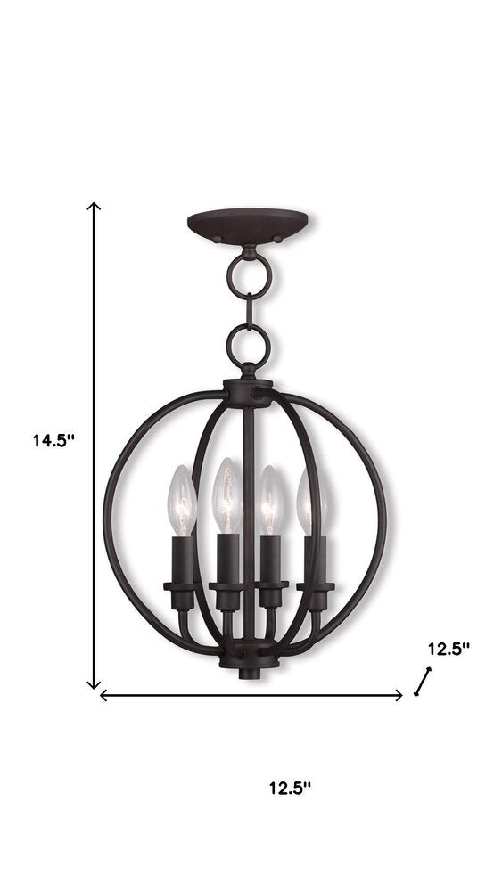 Bronze Four Light Metal Dimmable Chandelier With Shades HomeRoots