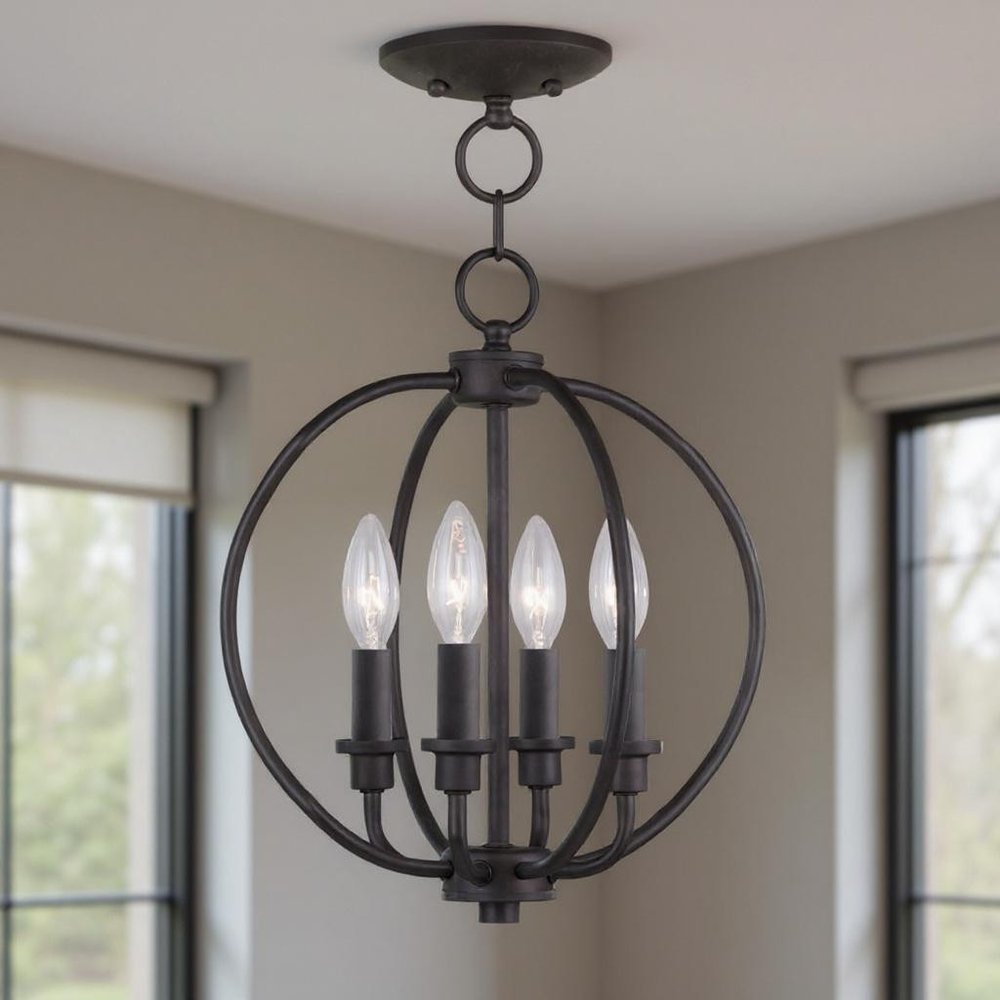 Bronze Four Light Metal Dimmable Chandelier With Shades HomeRoots