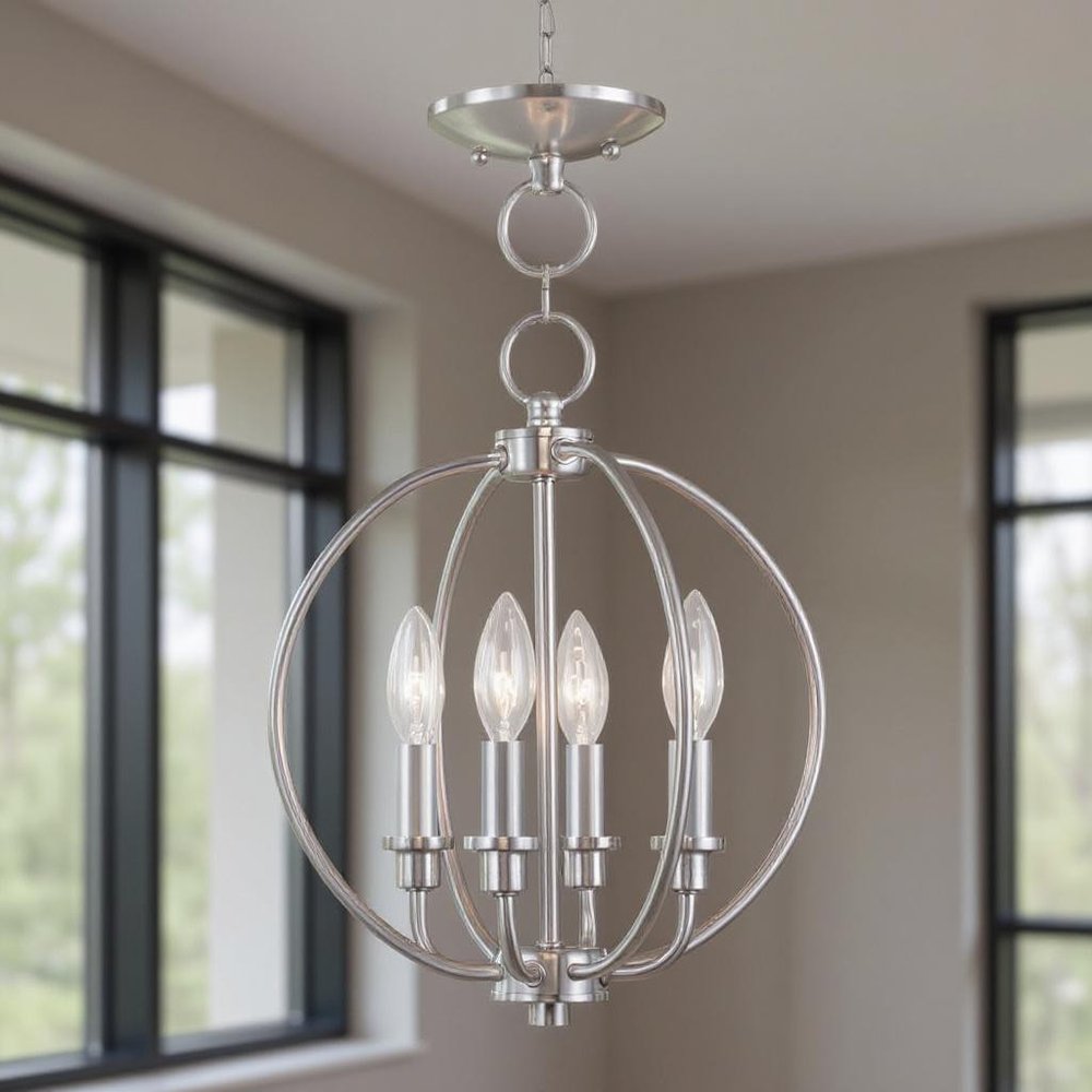 Nickel Four Light Metal Dimmable Chandelier With Shades HomeRoots