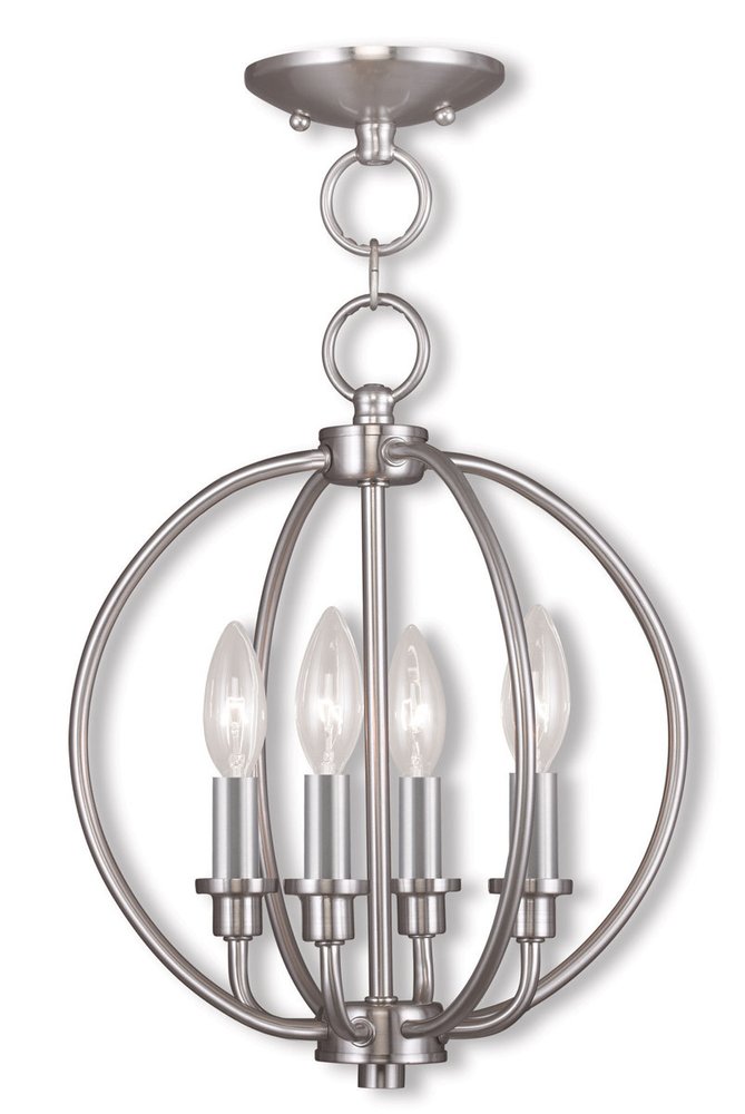 Nickel Four Light Metal Dimmable Chandelier With Shades HomeRoots