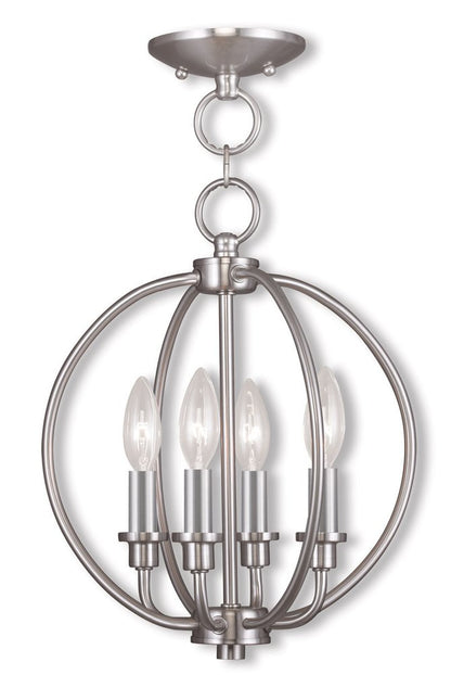 Nickel Four Light Metal Dimmable Chandelier With Shades HomeRoots