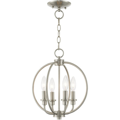 Nickel Four Light Metal Dimmable Chandelier With Shades HomeRoots