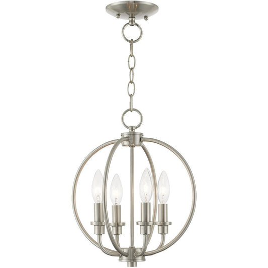 Nickel Four Light Metal Dimmable Chandelier With Shades HomeRoots