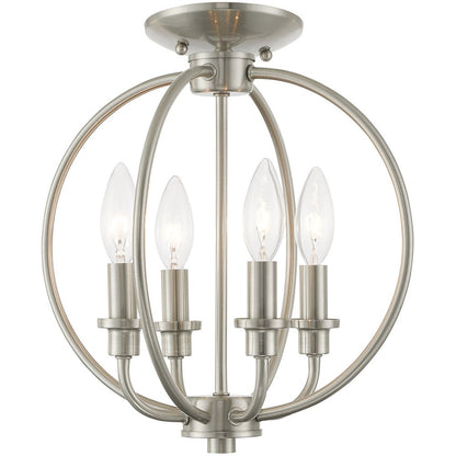 Nickel Four Light Metal Dimmable Chandelier With Shades HomeRoots