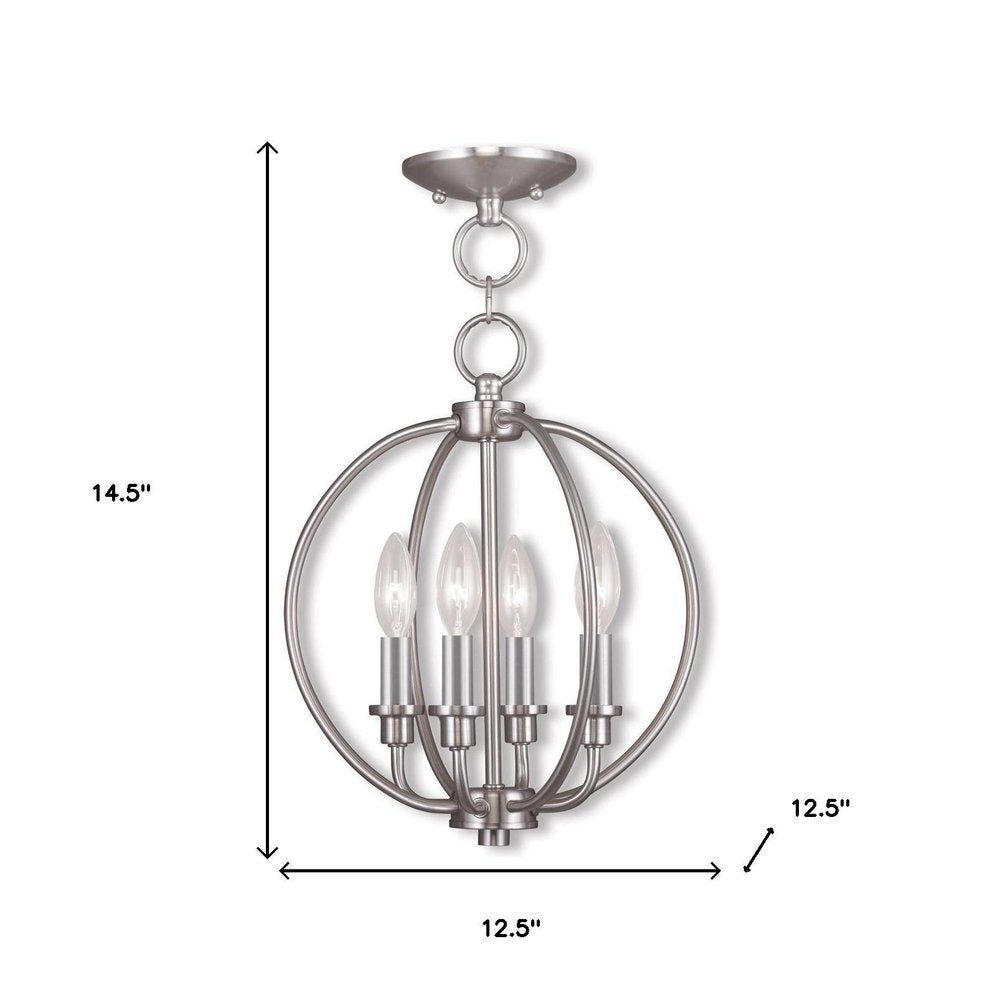 Nickel Four Light Metal Dimmable Chandelier With Shades HomeRoots