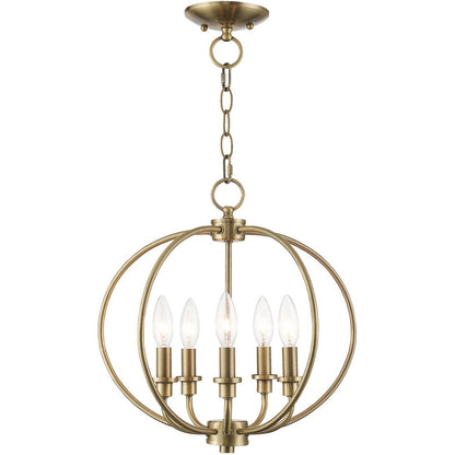 Antiqued Brass Five Light Metal Dimmable Chandelier With Shades HomeRoots