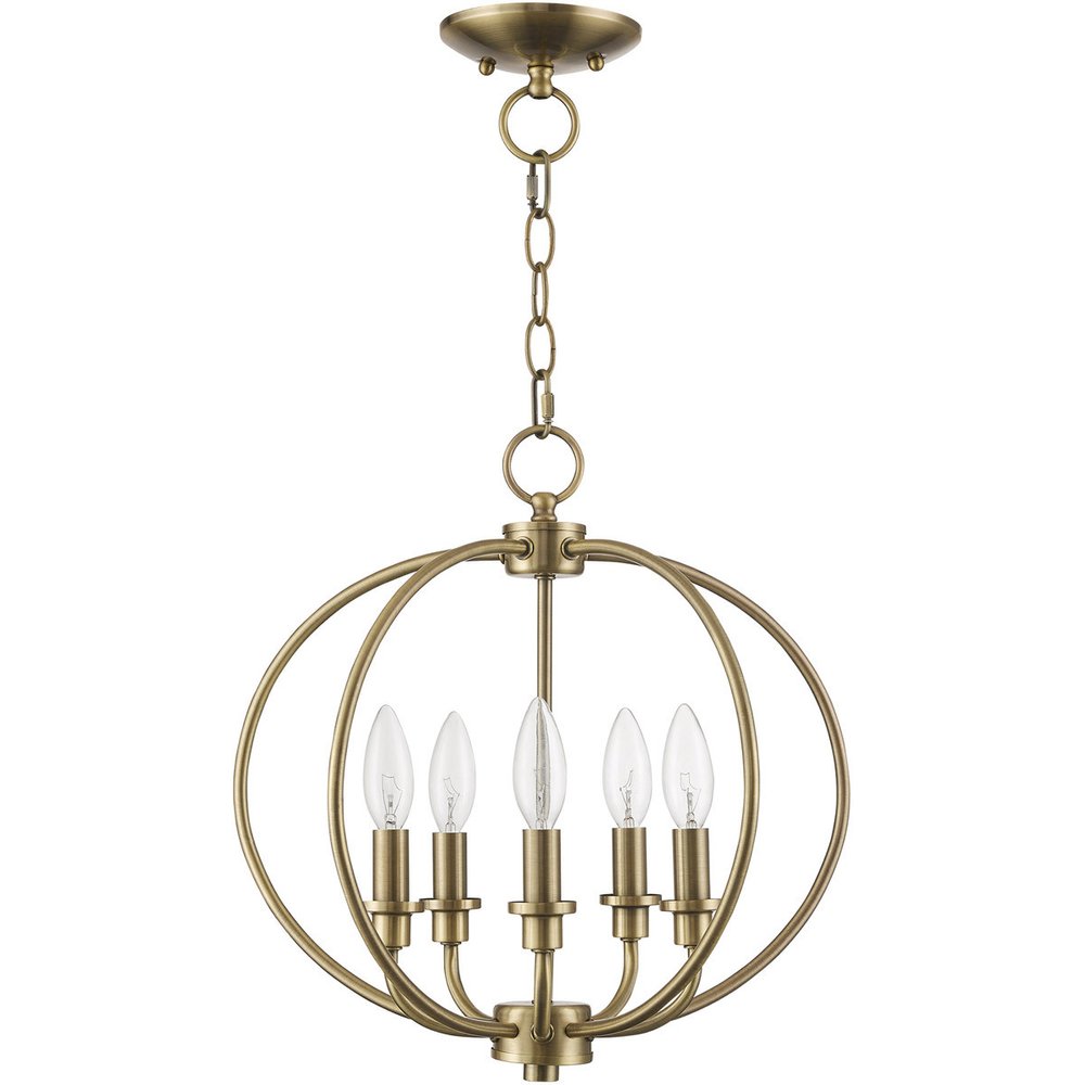 Antiqued Brass Five Light Metal Dimmable Chandelier With Shades HomeRoots