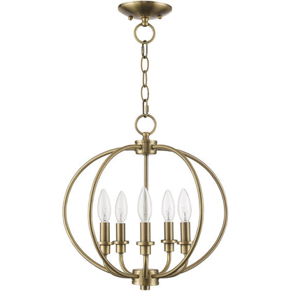Antiqued Brass Five Light Metal Dimmable Chandelier With Shades HomeRoots