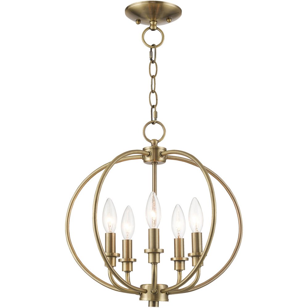 Antiqued Brass Five Light Metal Dimmable Chandelier With Shades HomeRoots