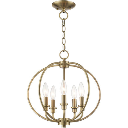 Antiqued Brass Five Light Metal Dimmable Chandelier With Shades HomeRoots