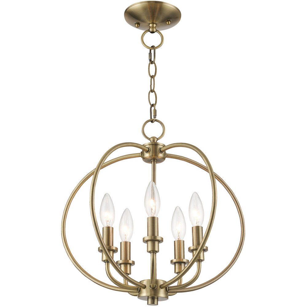 Antiqued Brass Five Light Metal Dimmable Chandelier With Shades HomeRoots