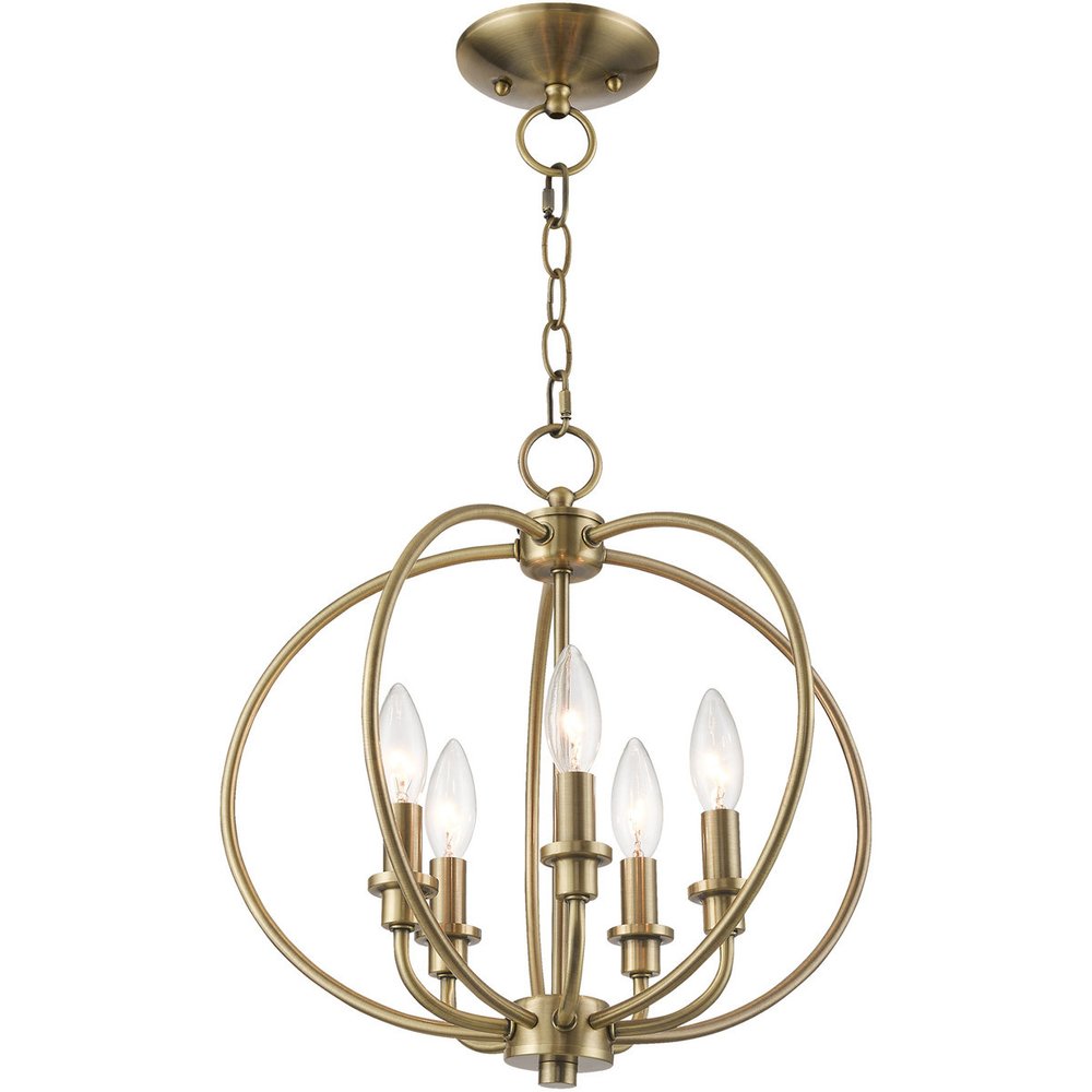 Antiqued Brass Five Light Metal Dimmable Chandelier With Shades HomeRoots