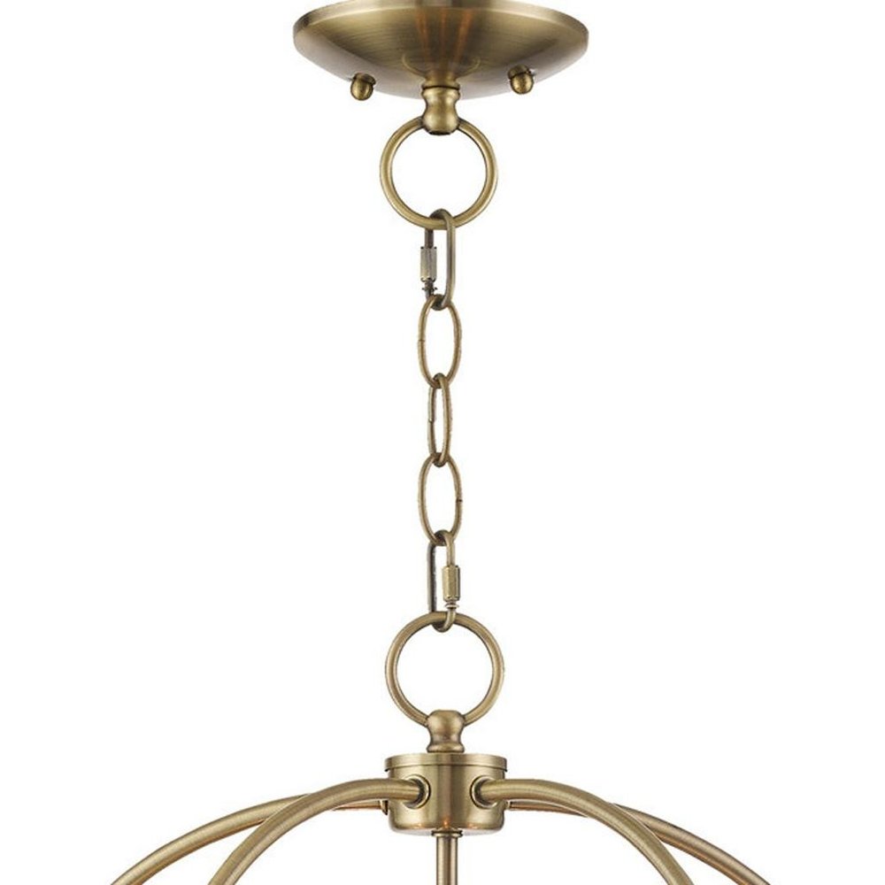 Antiqued Brass Five Light Metal Dimmable Chandelier With Shades HomeRoots
