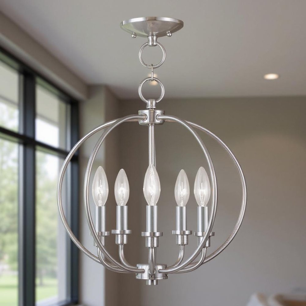Nickel Five Light Metal Dimmable Chandelier With Shades HomeRoots