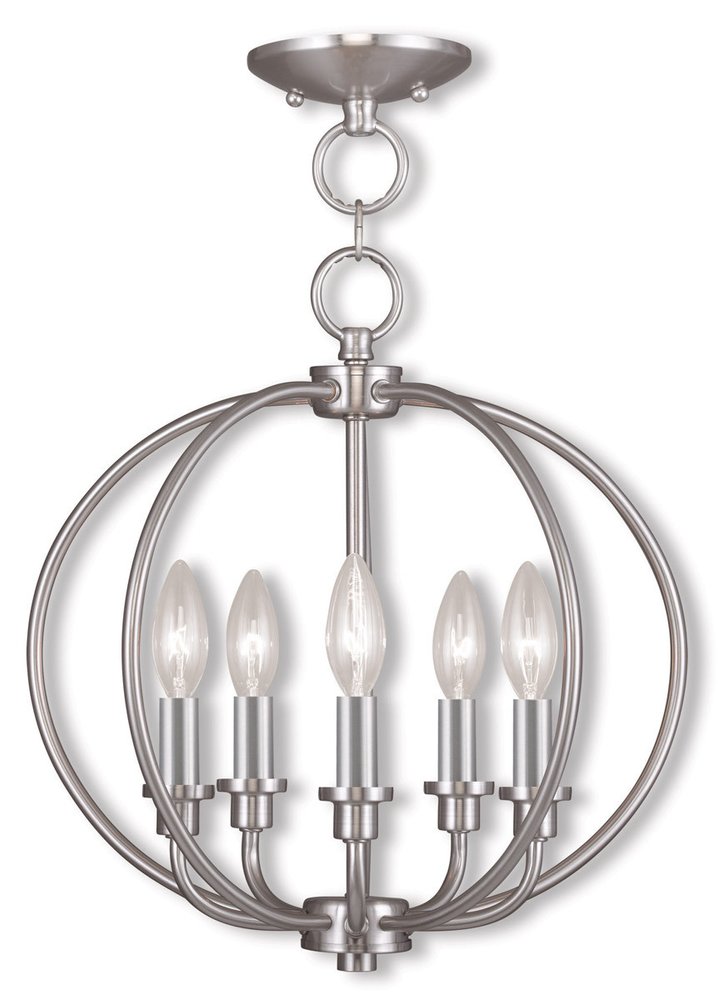 Nickel Five Light Metal Dimmable Chandelier With Shades HomeRoots