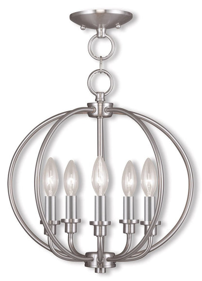 Nickel Five Light Metal Dimmable Chandelier With Shades HomeRoots