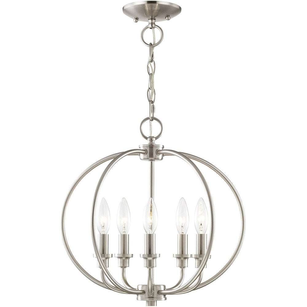 Nickel Five Light Metal Dimmable Chandelier With Shades HomeRoots