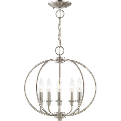 Nickel Five Light Metal Dimmable Chandelier With Shades HomeRoots