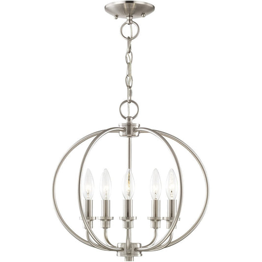 Nickel Five Light Metal Dimmable Chandelier With Shades HomeRoots