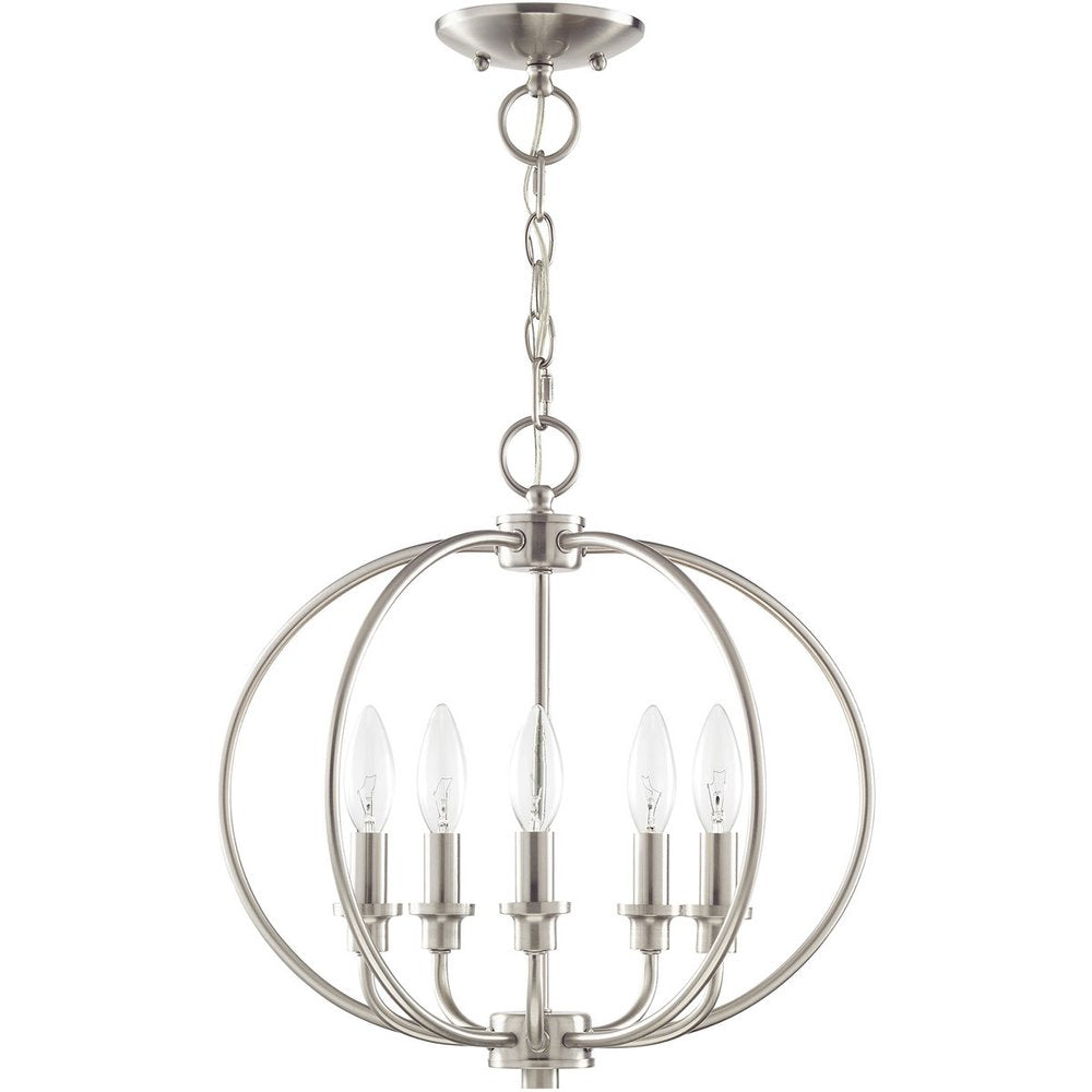 Nickel Five Light Metal Dimmable Chandelier With Shades HomeRoots