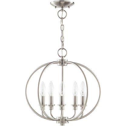 Nickel Five Light Metal Dimmable Chandelier With Shades HomeRoots