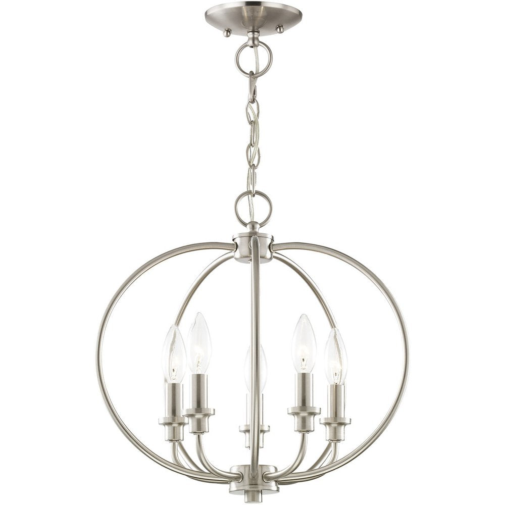 Nickel Five Light Metal Dimmable Chandelier With Shades HomeRoots