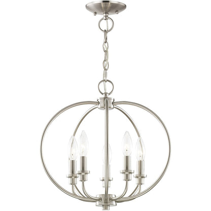 Nickel Five Light Metal Dimmable Chandelier With Shades HomeRoots