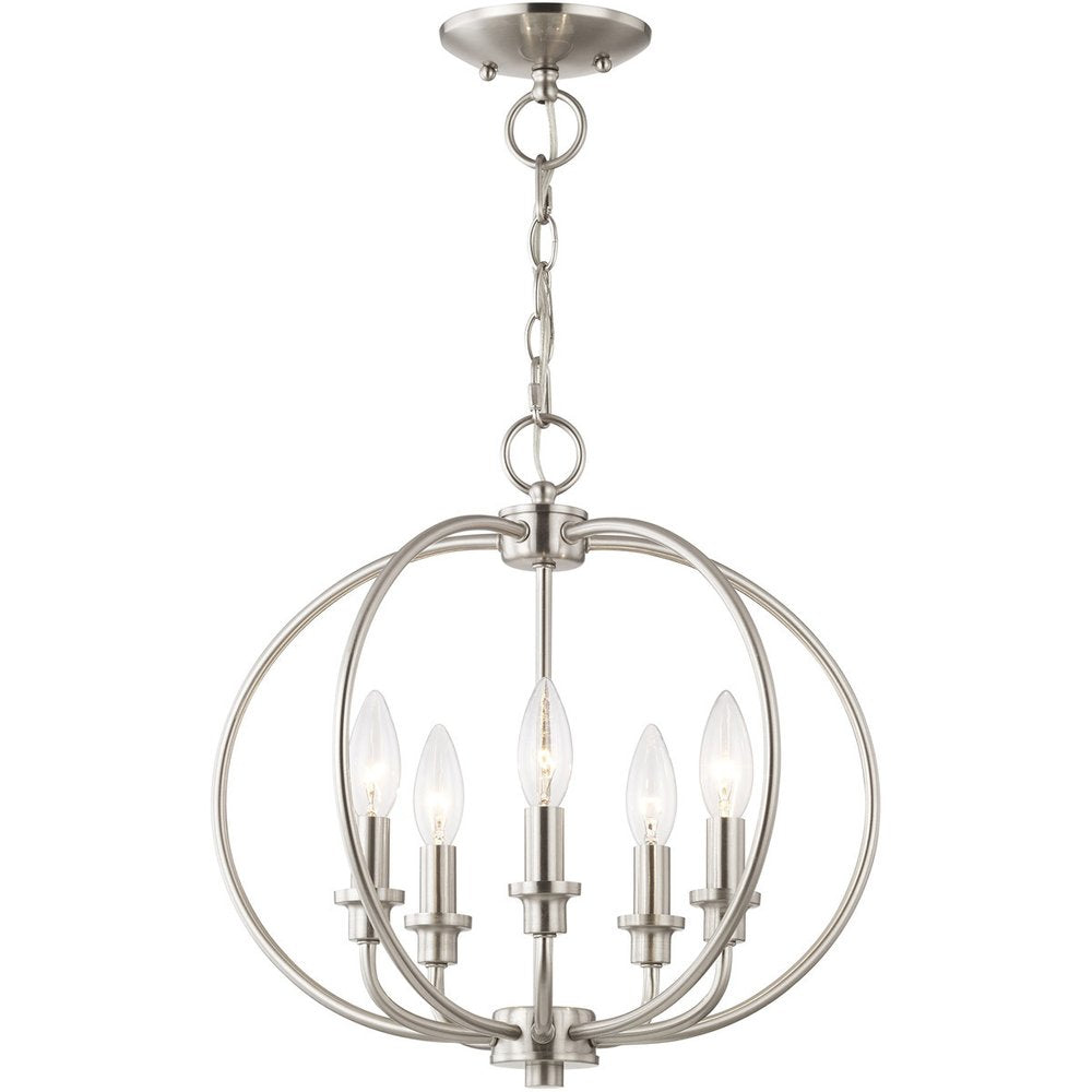 Nickel Five Light Metal Dimmable Chandelier With Shades HomeRoots