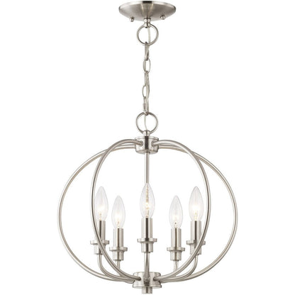 Nickel Five Light Metal Dimmable Chandelier With Shades HomeRoots