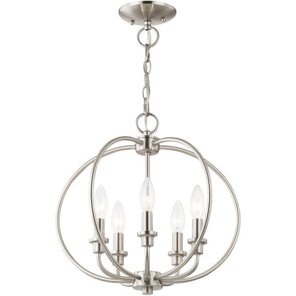 Nickel Five Light Metal Dimmable Chandelier With Shades HomeRoots