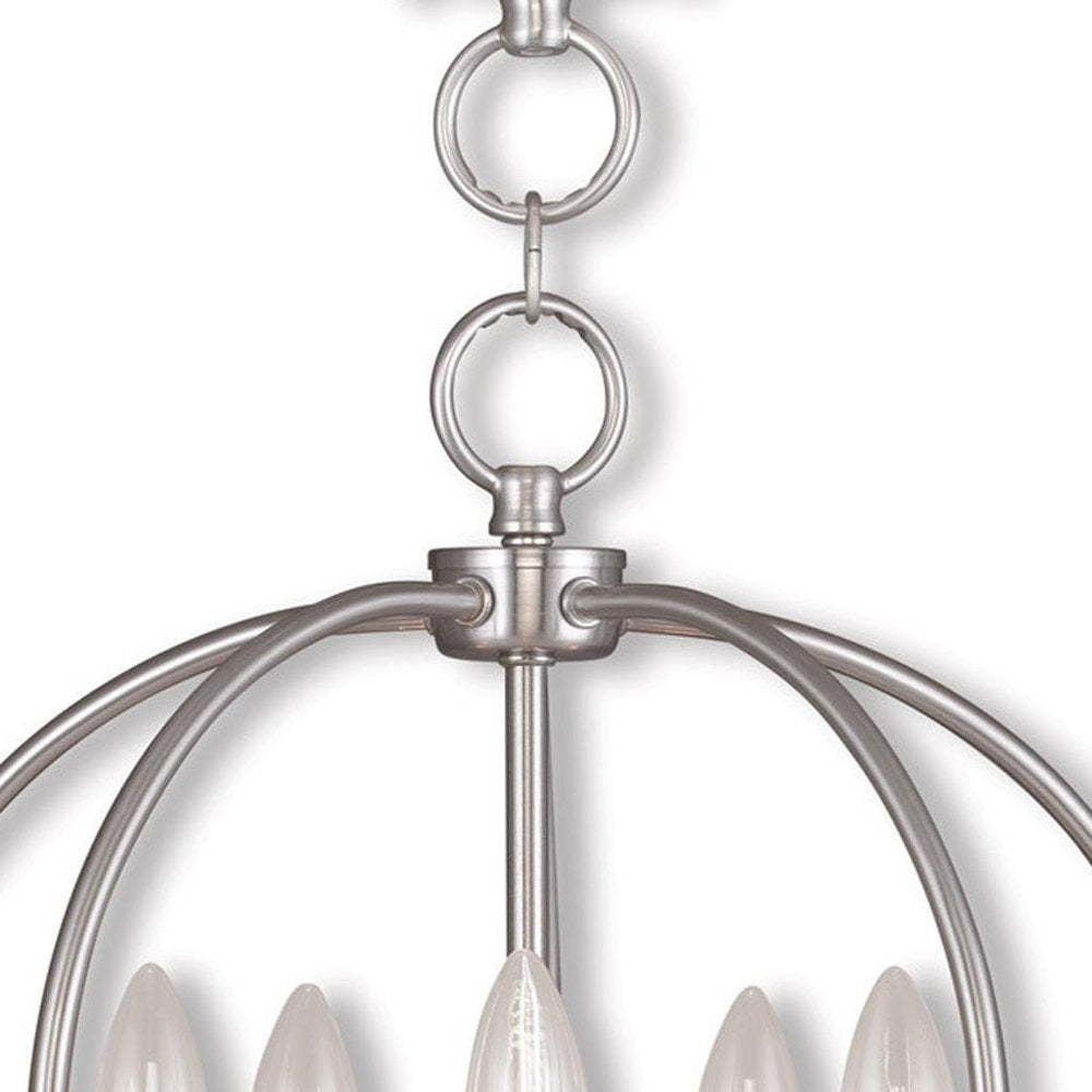 Nickel Five Light Metal Dimmable Chandelier With Shades HomeRoots