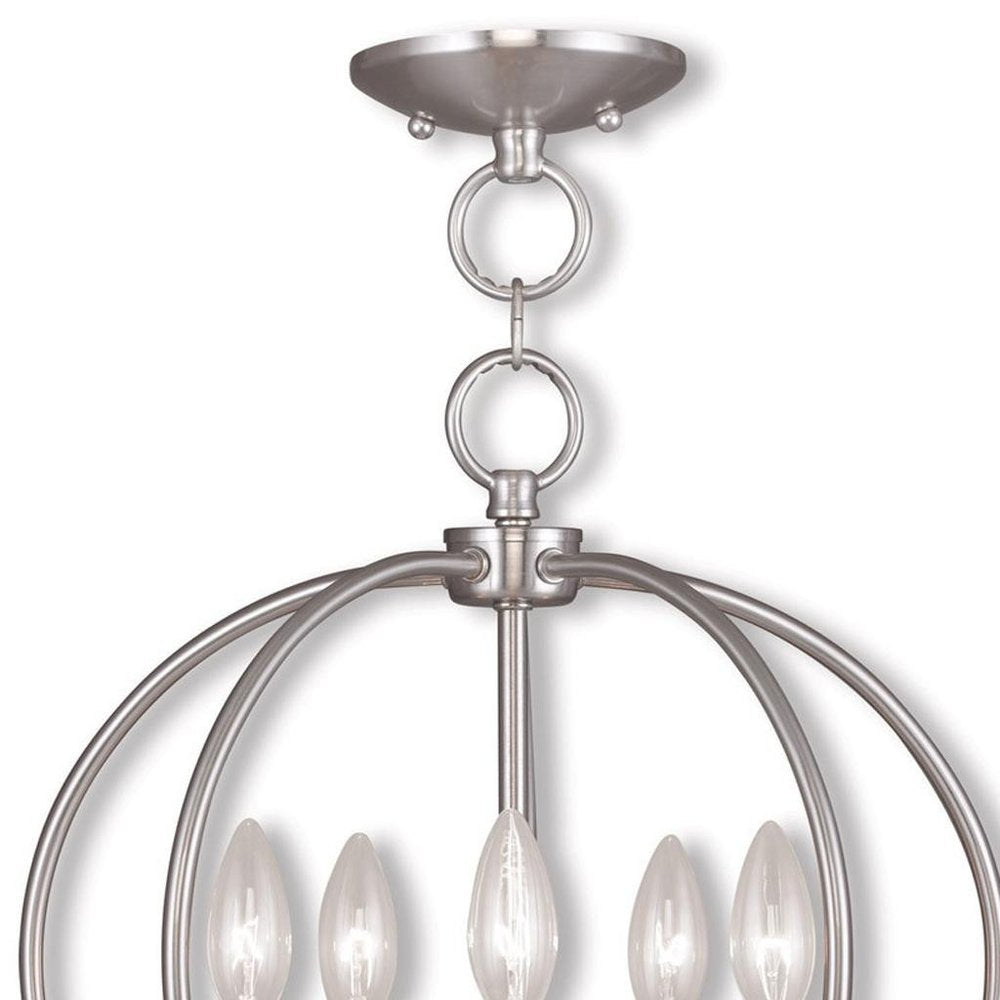 Nickel Five Light Metal Dimmable Chandelier With Shades HomeRoots