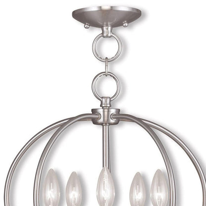 Nickel Five Light Metal Dimmable Chandelier With Shades HomeRoots