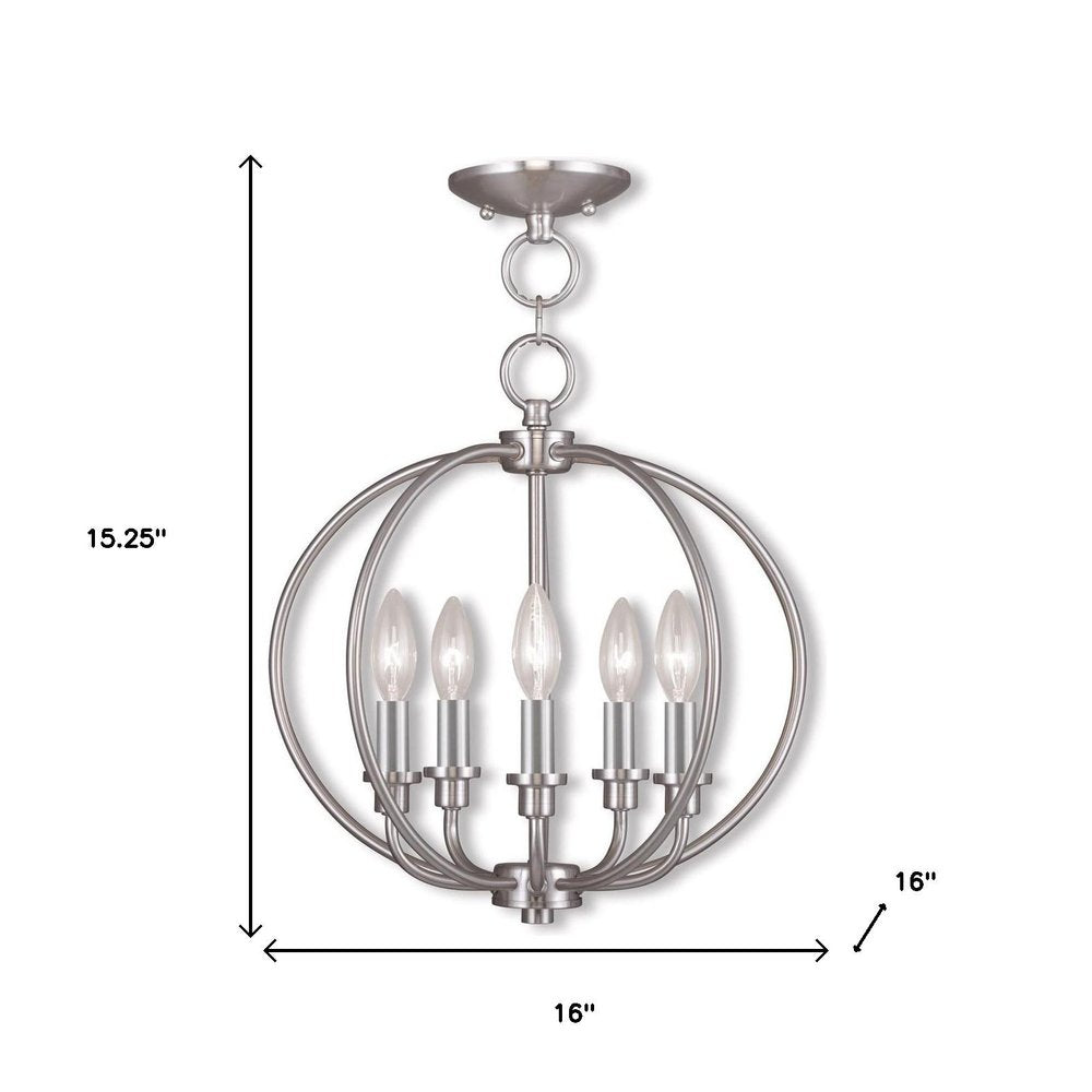 Nickel Five Light Metal Dimmable Chandelier With Shades HomeRoots