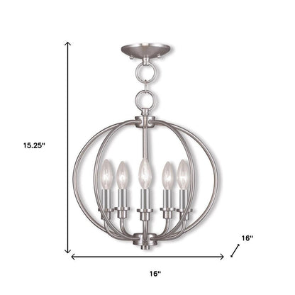 Nickel Five Light Metal Dimmable Chandelier With Shades HomeRoots
