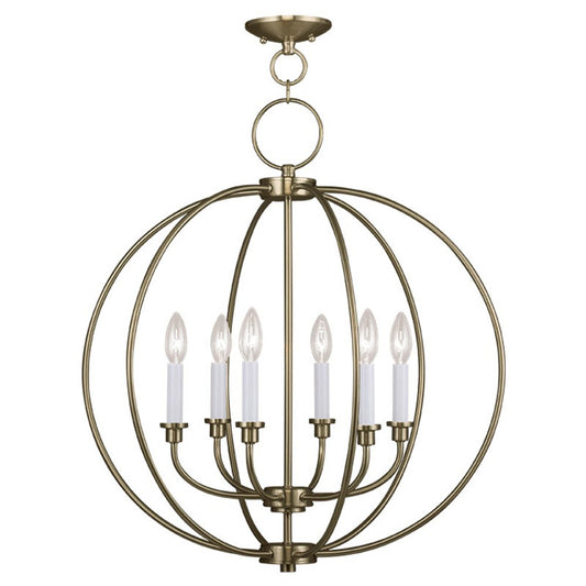 Brass Six Light Metal Dimmable Chandelier With Shades HomeRoots