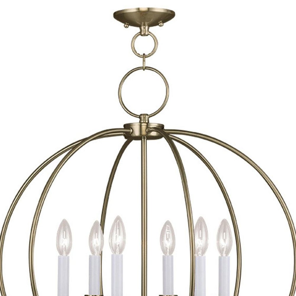 Brass Six Light Metal Dimmable Chandelier With Shades HomeRoots