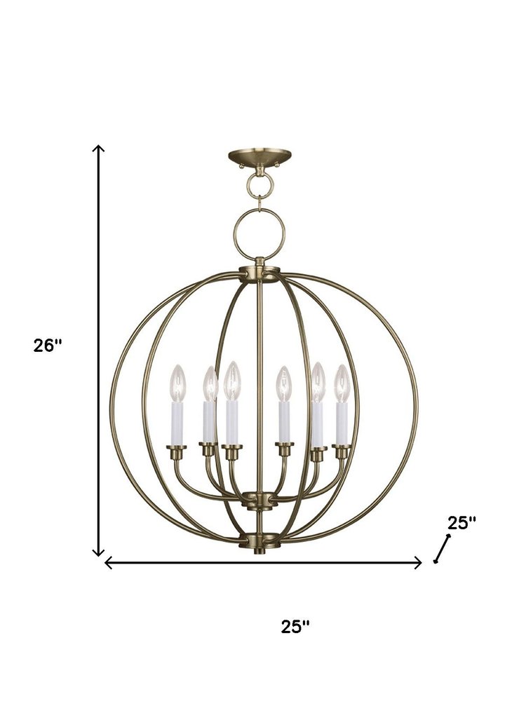 Brass Six Light Metal Dimmable Chandelier With Shades HomeRoots