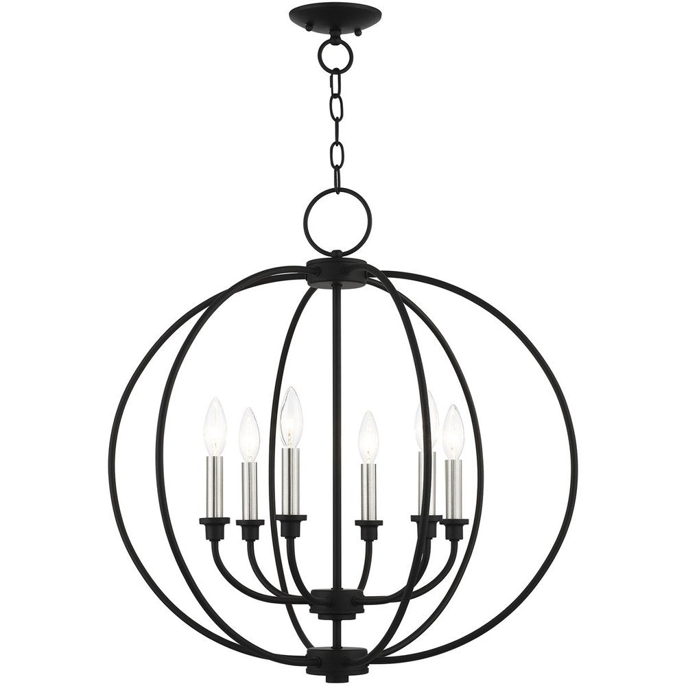 Black Six Light Metal Dimmable Chandelier With Shades HomeRoots