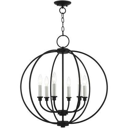 Black Six Light Metal Dimmable Chandelier With Shades HomeRoots