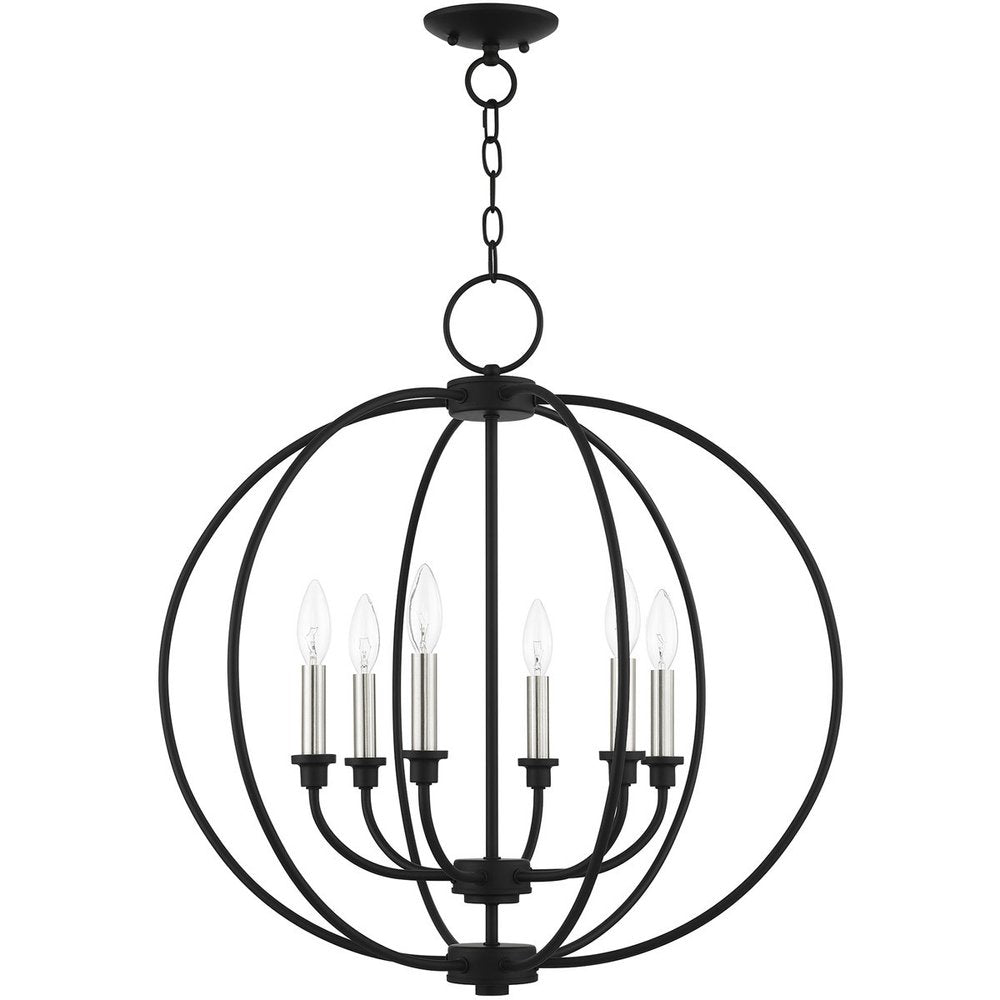 Black Six Light Metal Dimmable Chandelier With Shades HomeRoots