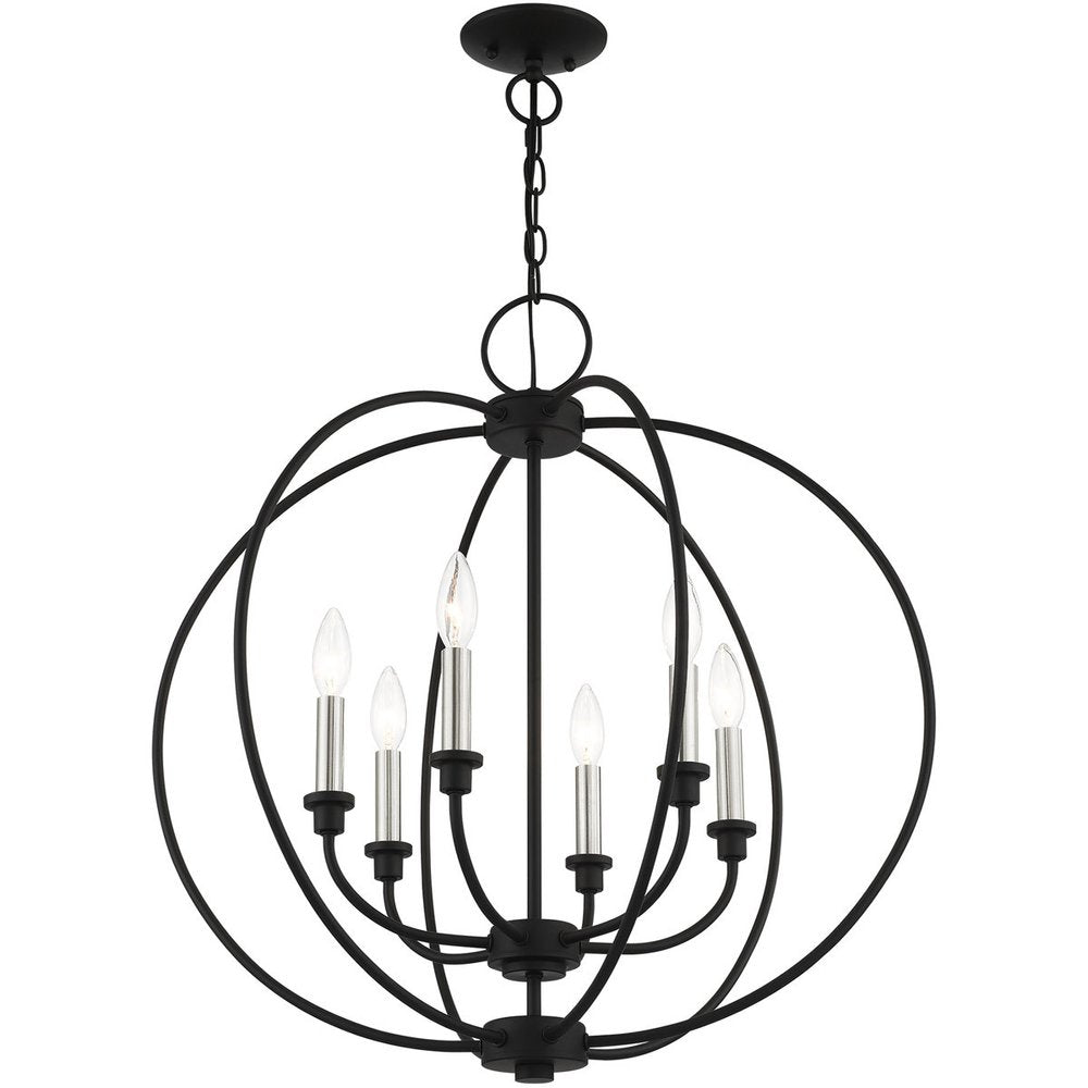 Black Six Light Metal Dimmable Chandelier With Shades HomeRoots
