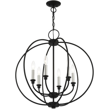 Black Six Light Metal Dimmable Chandelier With Shades HomeRoots