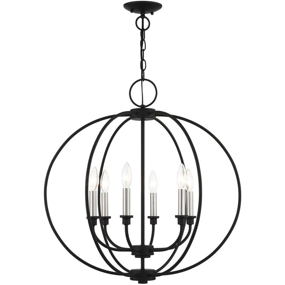 Black Six Light Metal Dimmable Chandelier With Shades HomeRoots