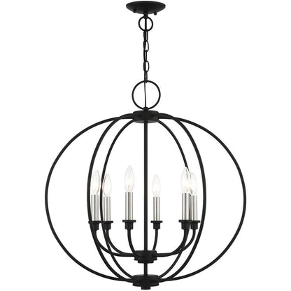 Black Six Light Metal Dimmable Chandelier With Shades HomeRoots