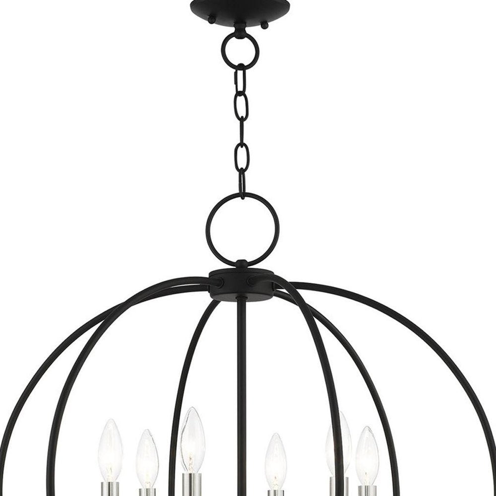 Black Six Light Metal Dimmable Chandelier With Shades HomeRoots