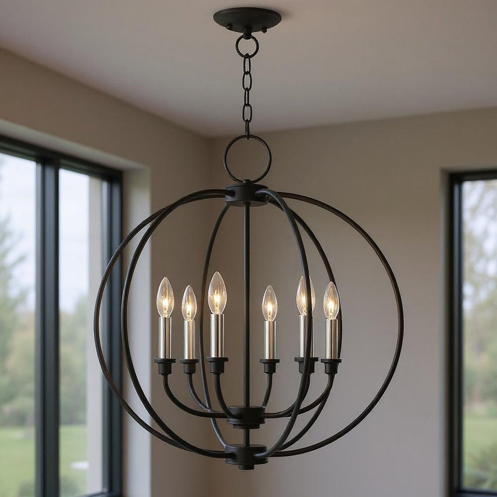 Black Six Light Metal Dimmable Chandelier With Shades HomeRoots