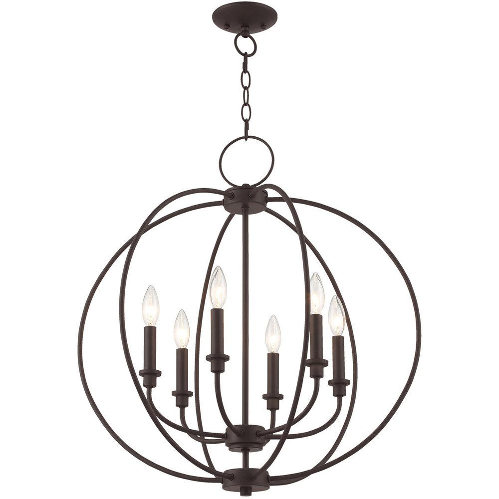 Bronze Six Light Metal Dimmable Chandelier With Shades HomeRoots