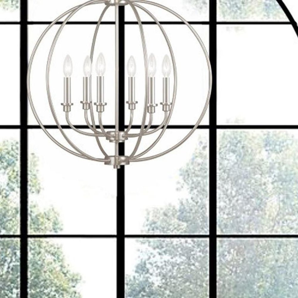 Nickel Six Light Metal Dimmable Chandelier With Shades HomeRoots