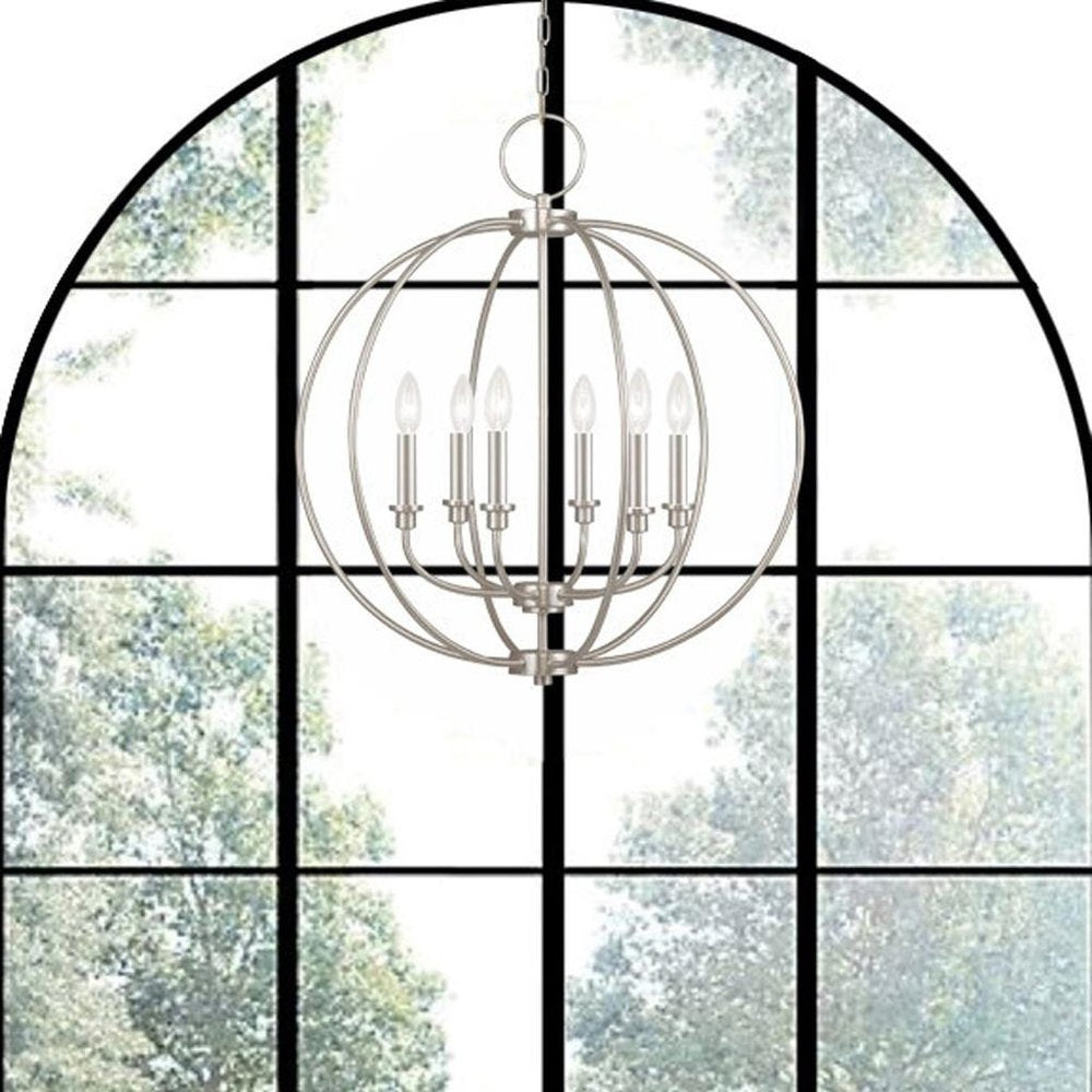Nickel Six Light Metal Dimmable Chandelier With Shades HomeRoots